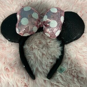 Pink Polka Dot Sequin Bow Headband